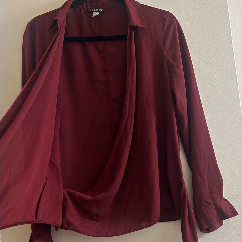 VENUS Women's Burgundy Wrap Blouse - Picture 7 of 8